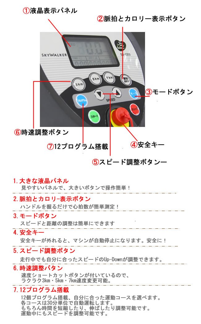 電動ランニングマシンスカイウォーカーSB1200 スカイブルー スカイウォーカー SB-1200 取扱説明書・レビュー記事